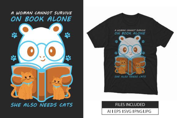 Cat Book Vector Typography T-shirt