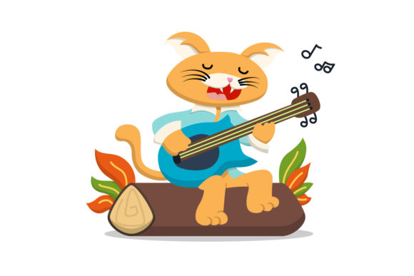 Cat Character Playing Guitar
