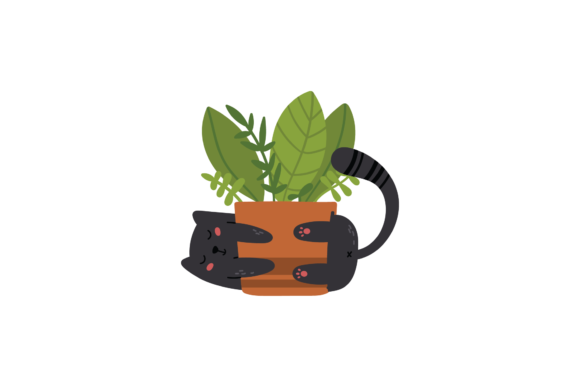 Cat Hiding Sleep Hug Potted Plants