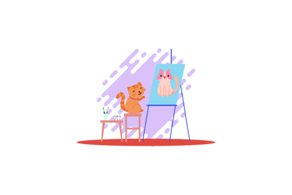 Cat Icon Cute Paint Red Cat