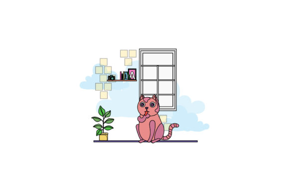 Cat Icon Cute Shocked Color Outline