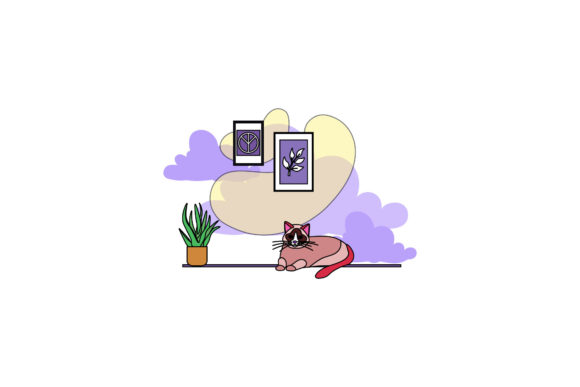 Cat Icon Cute Spoiled Color Outline