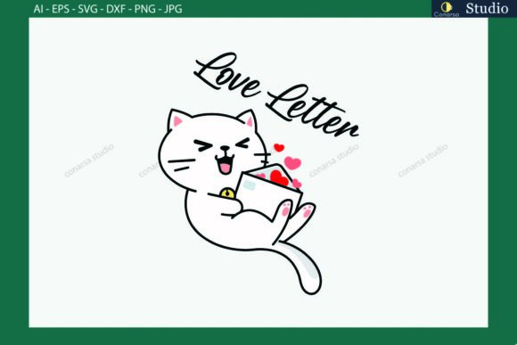 Cat Received Heart Envelope, love Letter