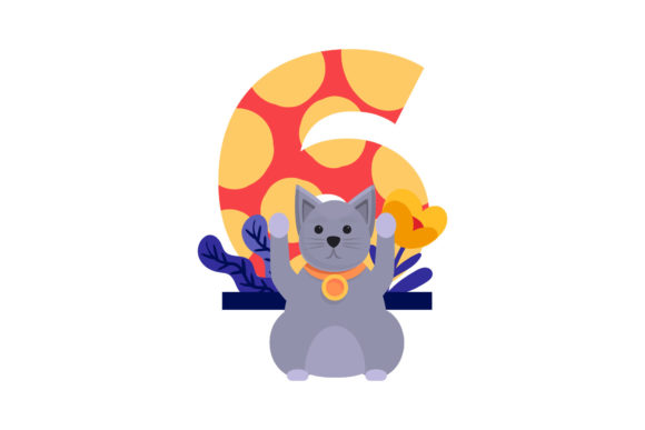 Cat Sitting with Birthday Number