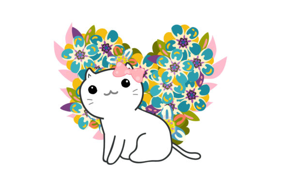Cat with Love Shaped Wreath