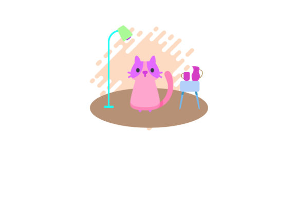 Cute Icon Cat Highlighted a Green Light
