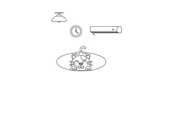 Cute Icon Cat in the Room Coloring Page