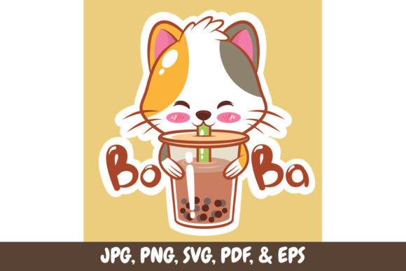 Cute Kitten Drinking a Boba Tea