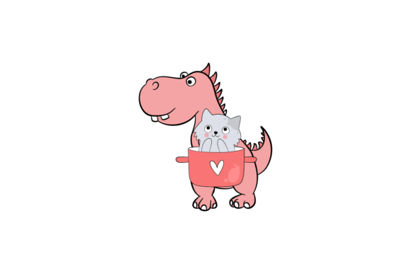 Dinosaur and Kitten Cat Animals