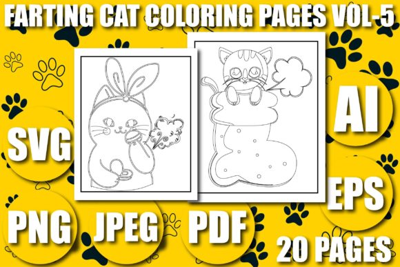 FARTING CAT KDP COLORING PAGES VOL-5