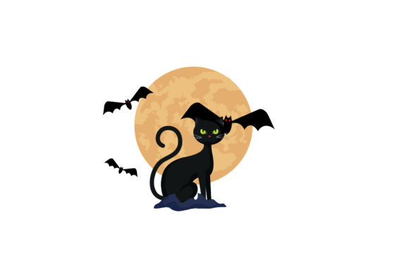 Halloween Cat with Bat Design