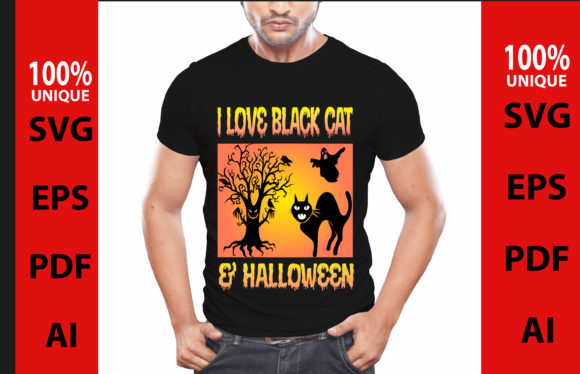 I Love Black Cat Halloween Design