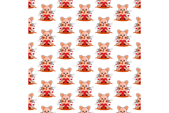 Pattern Cartoon Cat Holding Heart Design