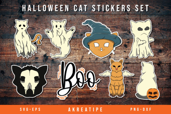 Printable Halloween Cat Stickers Bundles