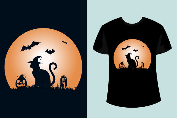 Retro Sunset Halloween Cat Background