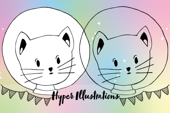 Space Kitten Illustration Cute Drawing